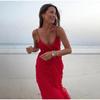 Elegante Sexy Damen Sommerkleider Rückenfrei Ärmellos Spaghetti-Träger Rüschen Party Club Maxikleid