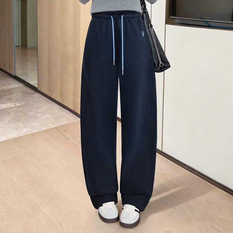 Women's Fleece-Lined Drawstring Wide-Leg Casual Pants