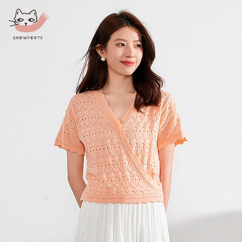 

SinoForde Women s 100% Merino Wool V-Neck Short-Sleeve Knit Sweater S/95