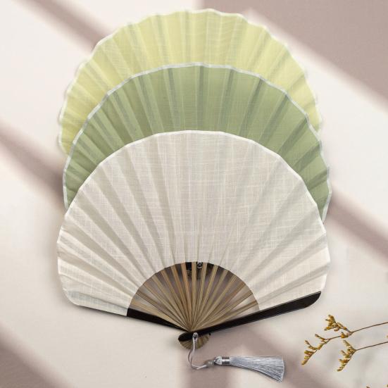 Vintage Baumwoll-Faltfächer Muschelform Bambusrippen Handfächer Tragbarer Sommer-Stofffächer Dekoration Partyzubehör