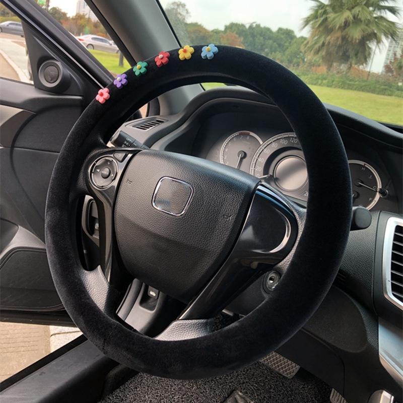 Steering Plush Car Wheel Cover Cartoon Print Four Seasons Installation Easy