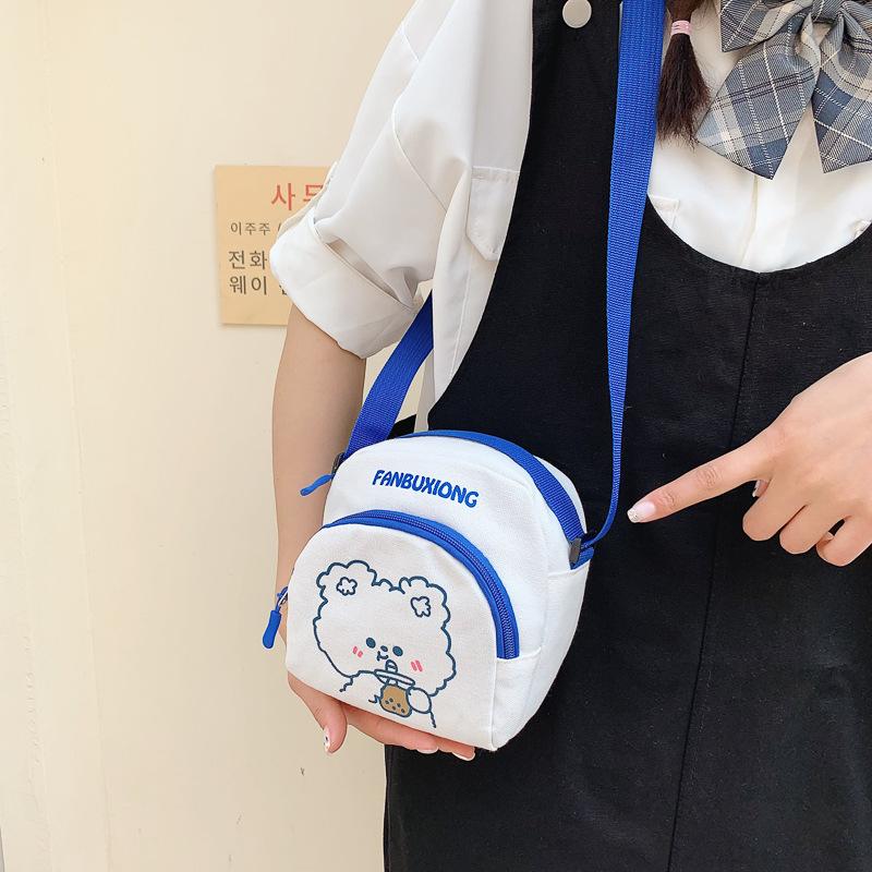 Cute Cartoon Canvas Crossbody Bag for Women, Kawaii Bear and Rabbit Print Mini Square Shoulder Purse, Zipper Closure Single Strap Daily Handbag