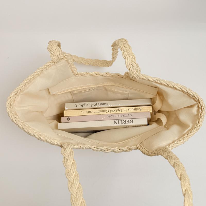 Handwoven Natural Fiber Tote Bag with Braided Handles and Open Weave Design