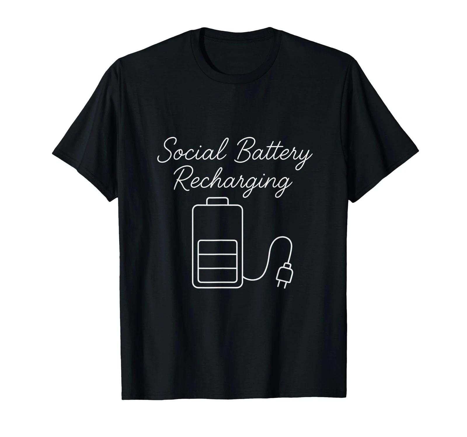 Social Battery Recharging Funny Introvert Minimalist T-Shirt XL