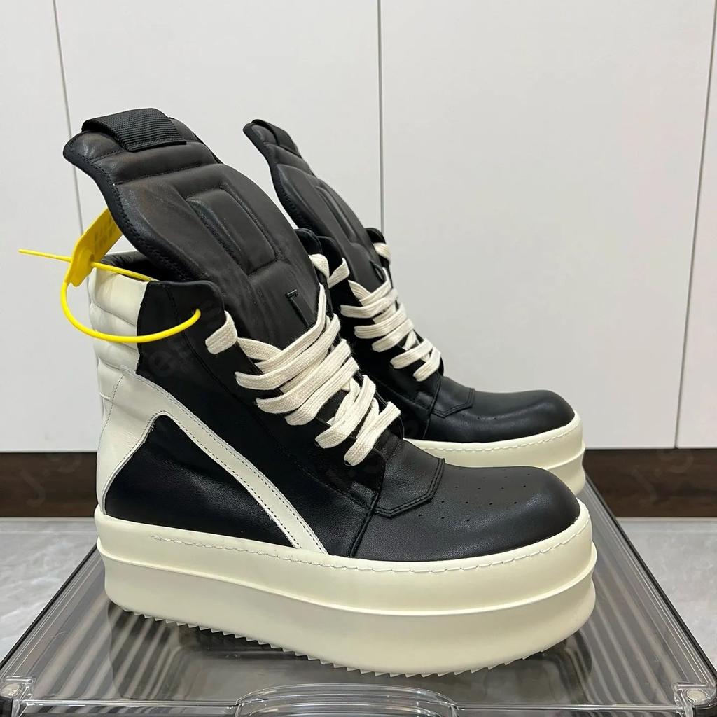 Ro Classic Men Shoe Ankle Boot Women Sneaker High Top Casual Shoes Zip Lace Up 6cm Thick Sole Sneakers Black Leather Ankle Boots