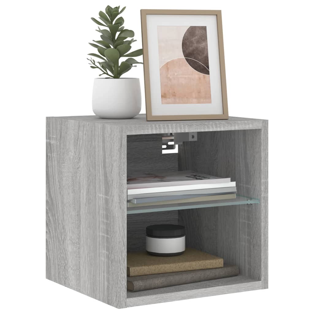 Wall Mounted TV Cabinet with LED Lights Grey Sonoma 30 x 28.5 x 30 cm