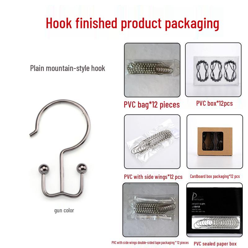 Stainless Steel Double-Sided Bath Curtain Hooks, Tool-Free Install, Sliding J-Hook Design