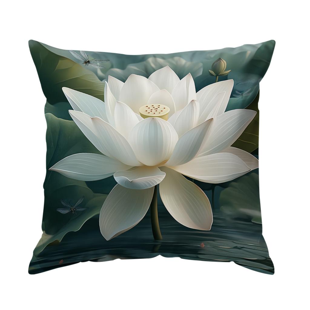 Tranquil Lotus Cushion Pillowcase Printed Polyester 45X45Cm Throw Pillowcover Decorative Sofa Cushion Pillowslip Home Decor