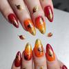 Autumn Winter Red Maple Leaf Almond Nail Tips - Medium & Long Style