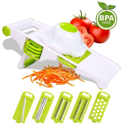 LMETJMA Mandoline Slicer mit Ständer Edelstahl Gemüseschneider mit 5 Klingen Kartoffel Karotte Gurke Slicer Schneider KC0015