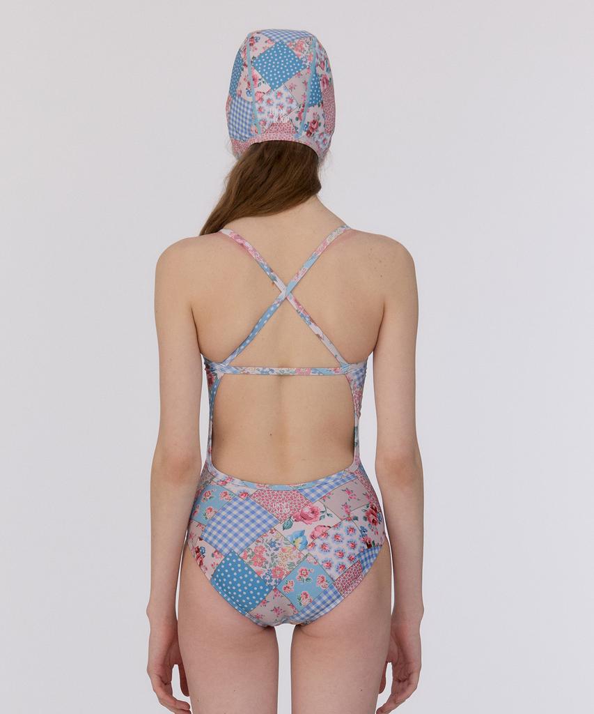 Lupeulupeu [Bohemian Patchwork_Sky Blue] Crossbody One-Piece Swimsuit