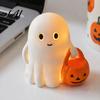 Warm Light Ghost Decor Halloween Holding Pumpkin Figurine Spooky Statue with Night Light Resin Ornament for Desk Tabletop Centerpiece