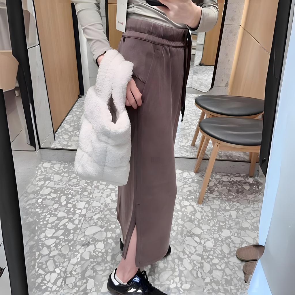 Drawstring Slit, Elastic, Light Casual Skirt, Thin Woman