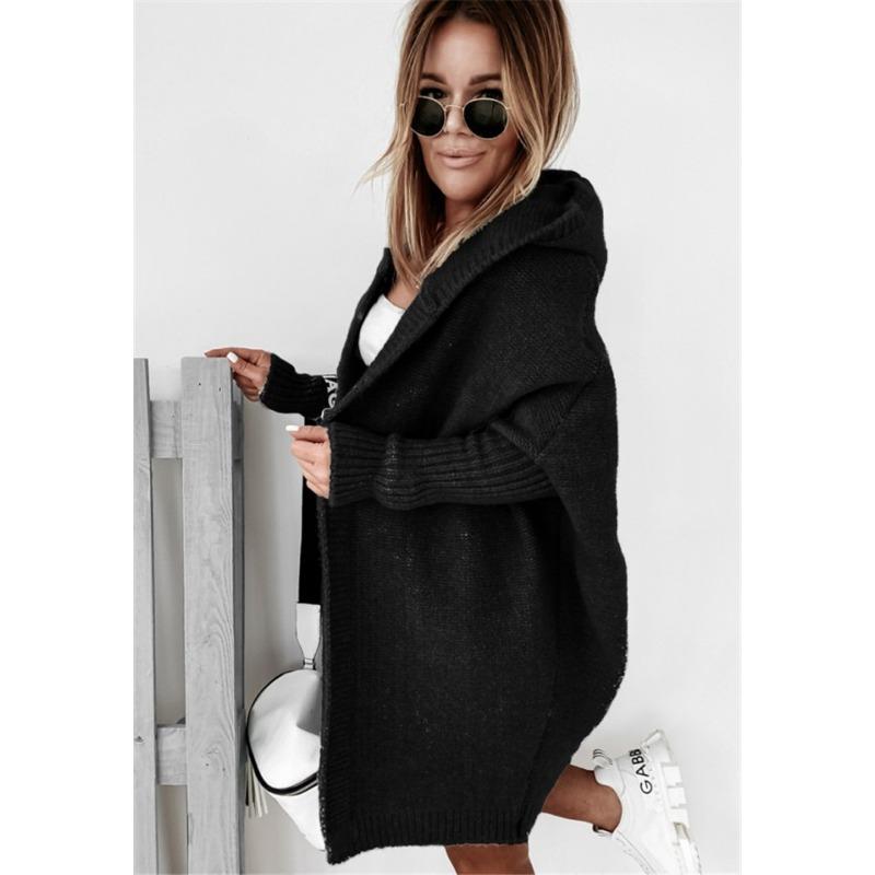 Hooded Knit Temperament Commuter Bat Shape Soft Loose Back Splicing Sweater