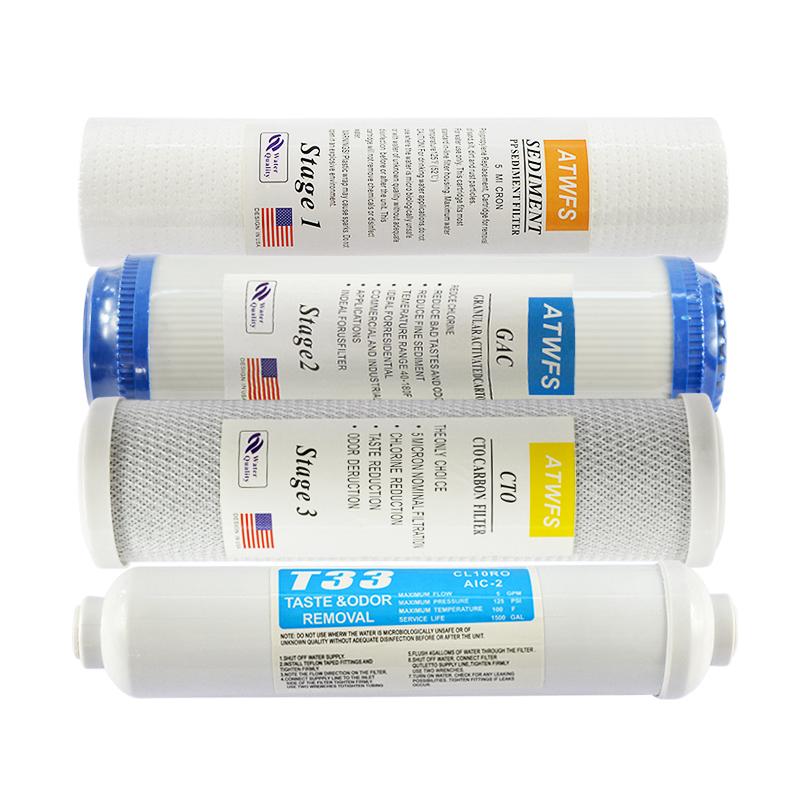 Sistema di Filtrazione Acqua a 4 Stadi Cartuccia Depuratore 10'' Cotone PP Carbone Attivato T33 Osmosi Inversa