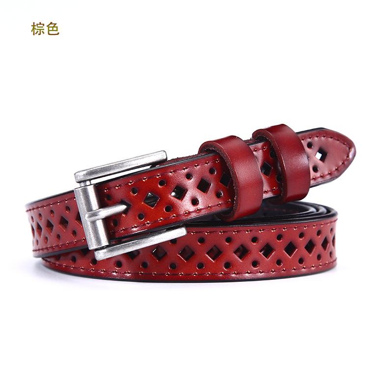 Women'S Leather Belt, Hollow Pinhole Belt Women'S, Fine Belt Women'S Leather Belt