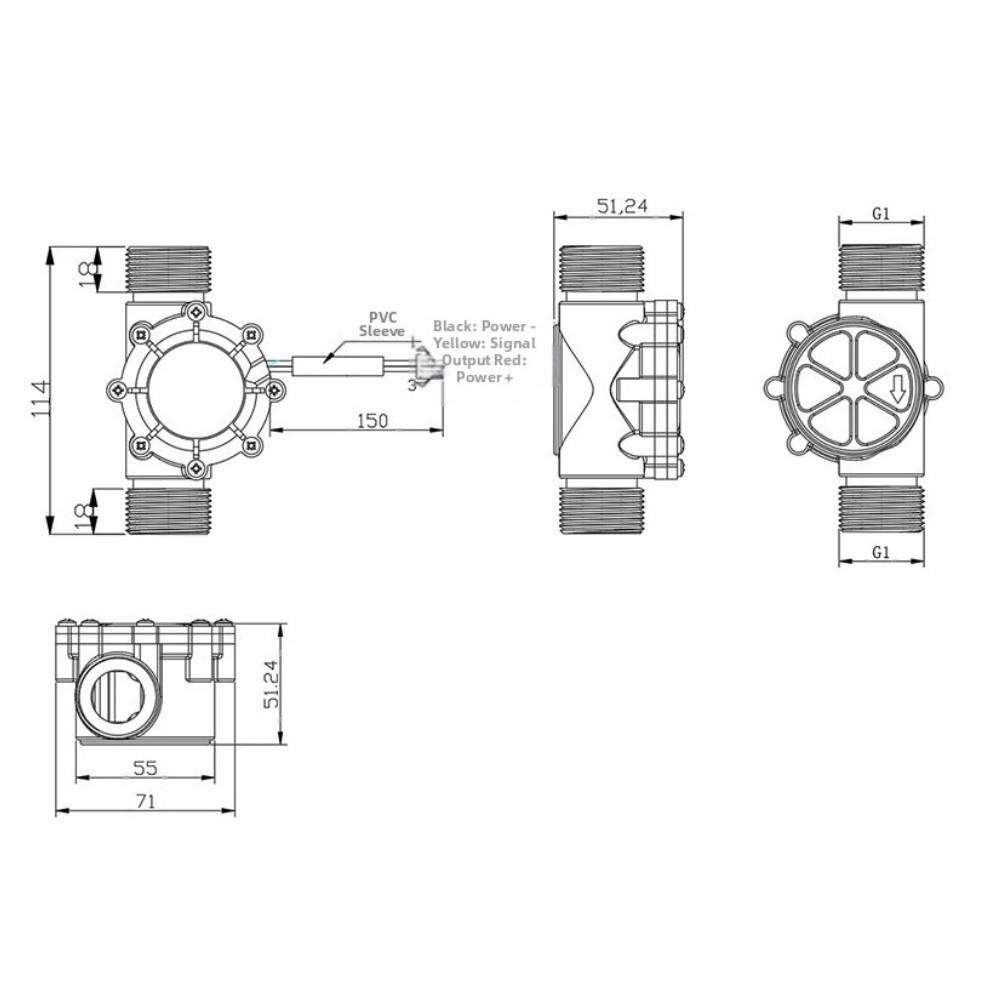 1PC Flow Sensor YF-G1 Hall Components G1 Thread Water-Flow Sensor Hall Flow Meter Suitable For Central Air Conditioning Parts