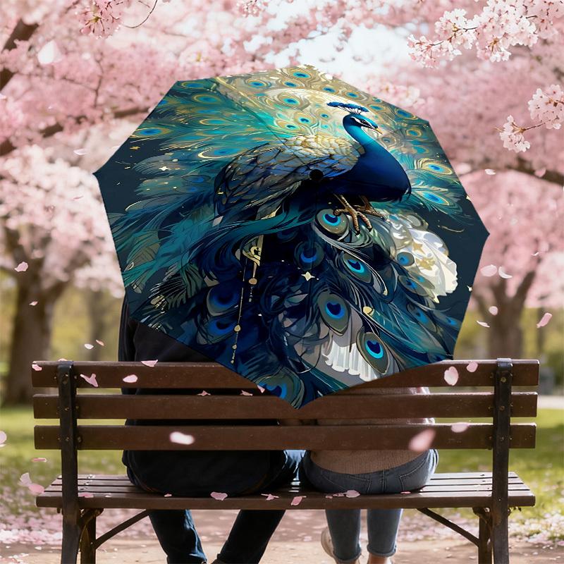1PC peacock feathers Automatic Open/Close Umbrella Compact Folding Umbrella with 8-Rib Shaft lightweight esign, Highquality Fabric1150A