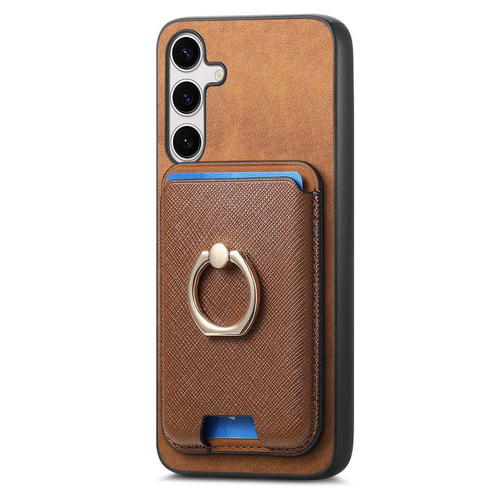 For Samsung Galaxy S25+ Magnetic Case Detachable Card Bag Leather Back Cover with Kickstand