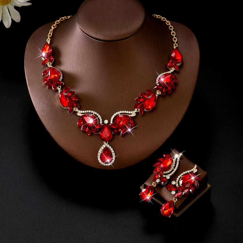 Exotischer Böhmischer Sommer Braut Halskette Ohrringe 2-teiliges Set Blume Blatt Kristall Romantisch Retro Strandhochzeit