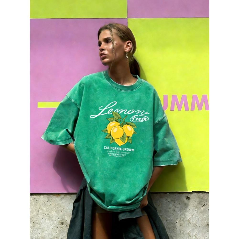 

Fresh Lemons California Grown Design Washed T Shirt Women Cotton T-Shirt Casual Y2K Loose Short Sleeves Vintage Tops 3XL