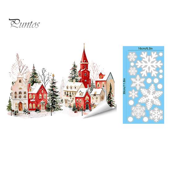 Transparent Christmas Ornaments Static Window Clings, Snowy Town House Snowflake Glass Decals, Reusable Clings Xmas Stickers, Holiday Decor