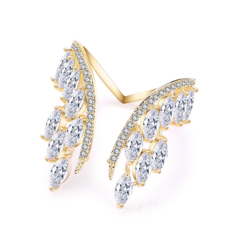 UILZ Angel Wings Zircon Open Ring - Elegant European & American Bridal Wedding Jewelry for Women