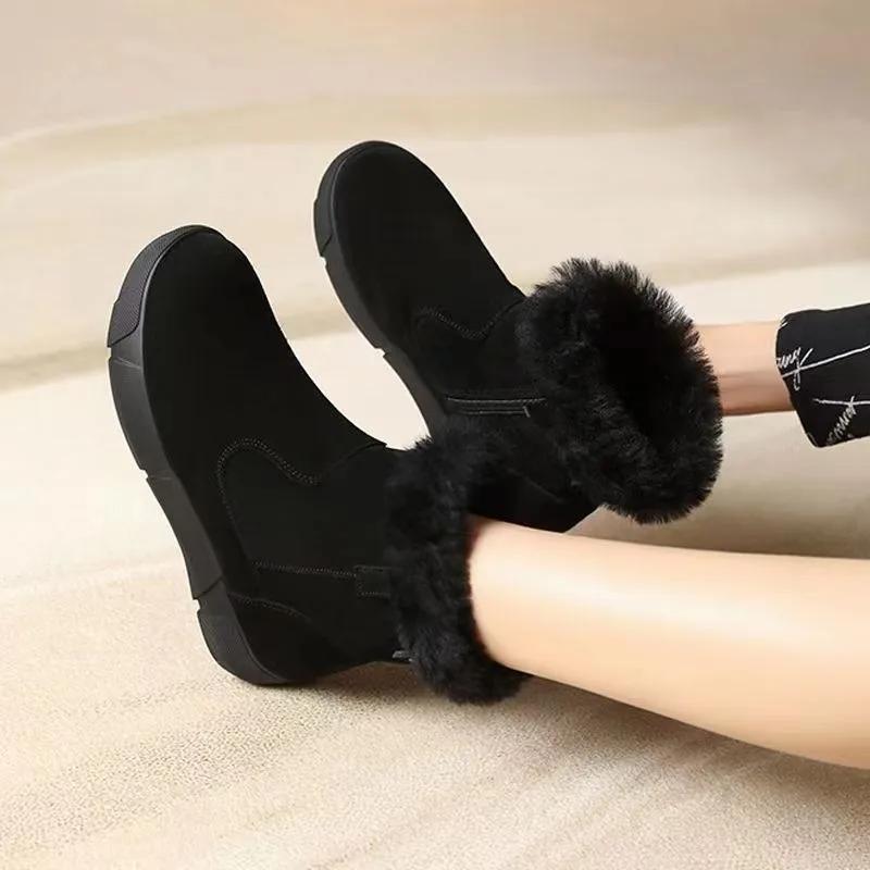 Schuhe für Damen Stiefeletten mit runder Zehenpartie Schwarzes Wildleder Damen Schneestiefel Knöchel Stilvoll und Niedrigpreisig Bequem Winter 2024 Neuheit