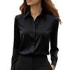 Women's 2026 Autumn Satin Lapel Shirt - Long Sleeve Solid Color Top