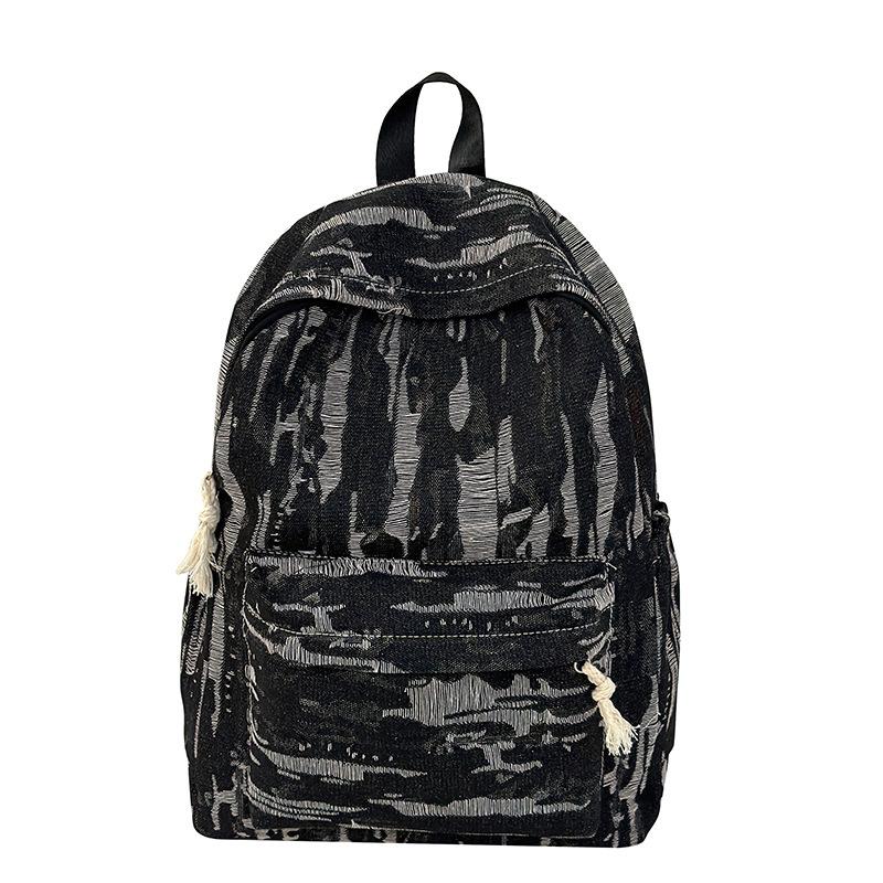 Denimryggsekk med stor kapasitet i collegestil, student-skolesekk, damereiseveske