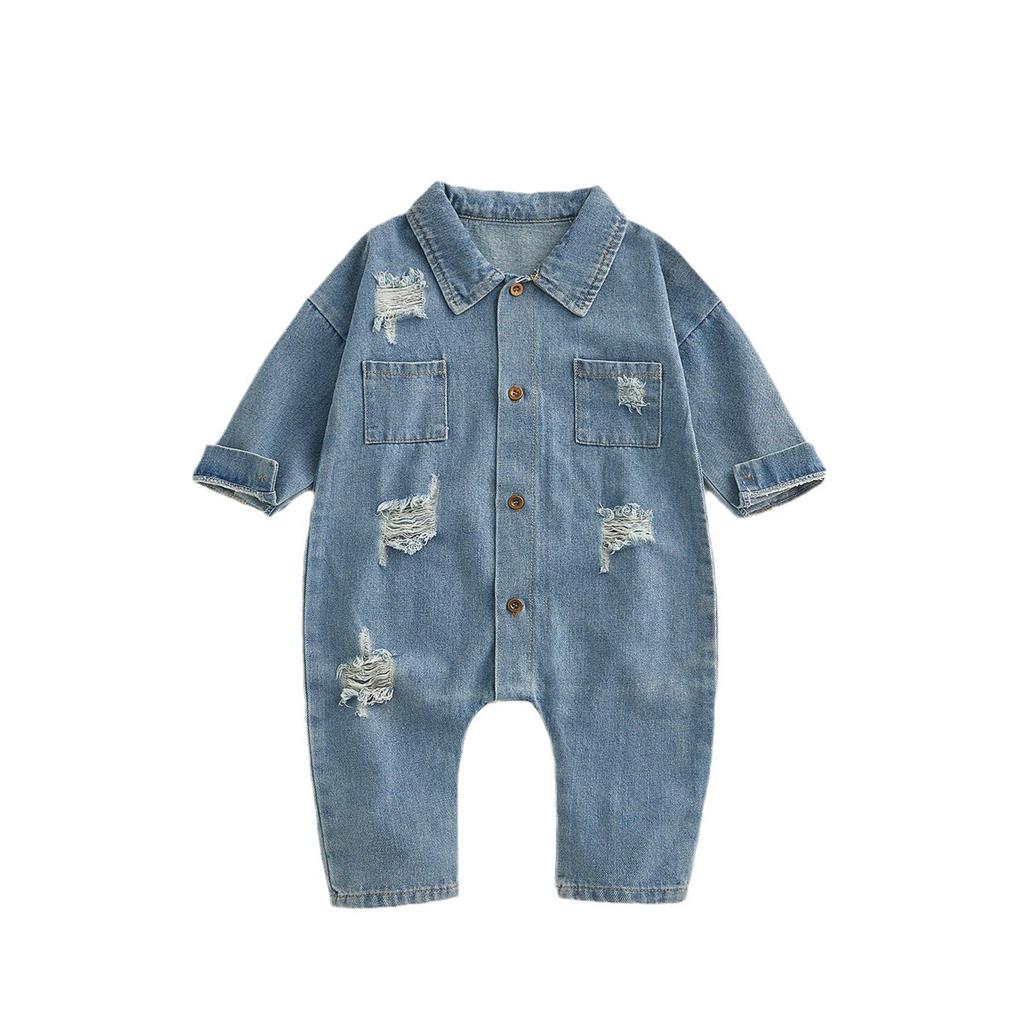 Baby Overall Denim Frühling Und Oberbekleidung Overall 0-3 Monate Altes Baby Krabbelanzug