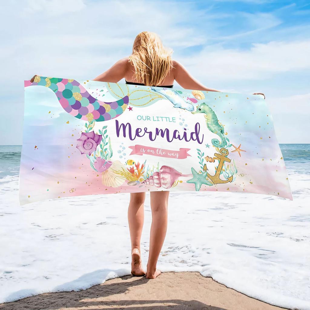 Children Girl Mermaid Beach Towel Purple Girls Seaside Quick-Drying Bath Towel Microfiber Towel Quick-Drying Pool