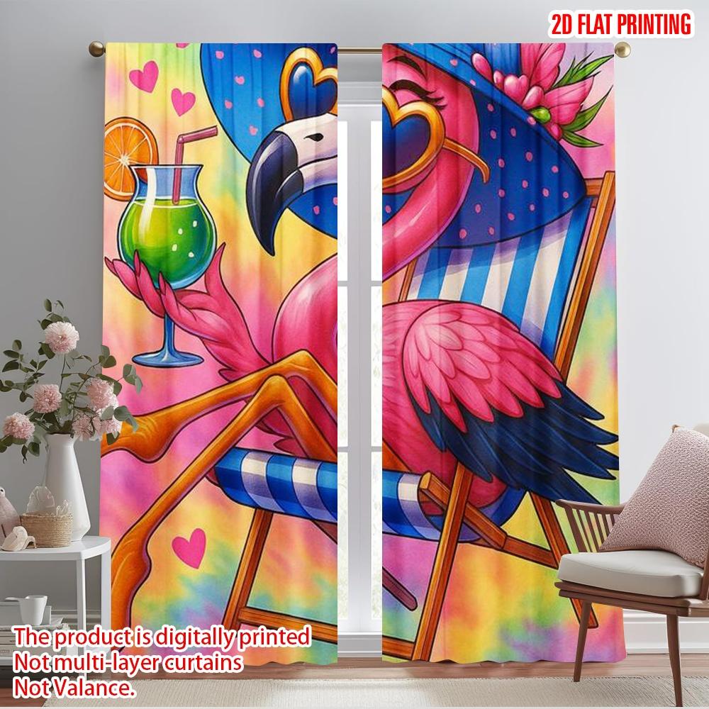 2pcs,2D plane printing Curtains&Window Treatment Relaxing Flamingo Versatile 100% Polyester (without rod) Outdoor Decorations