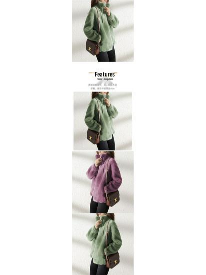 Women's Winter Stand Collar Fleece Coat - Thickened, Double-Sided Zipper Cardigan Sweater