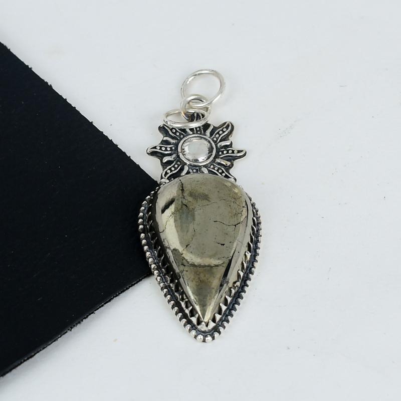 Natural Apache Pyrite Gold Gemstone Pendant 925 Sterling Silver- Handmade Design, Everyday Wear Jewelry, Unique Apache Pyrite Gold Pendant Gifts