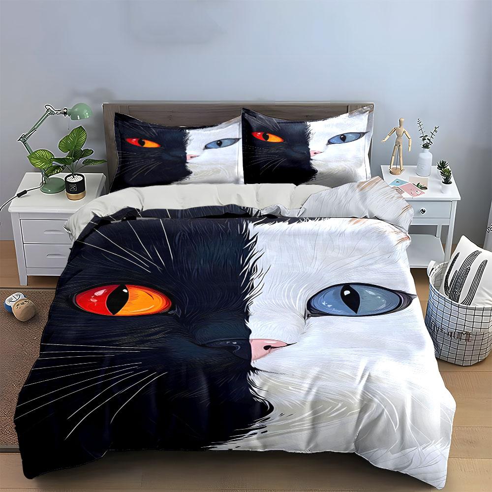 Black-and-white cat faces. Bedding sets Duvet cover sets Duvet covers Pillowcases(1*Duvet Cover 2*Pillowcases without duvet insert)