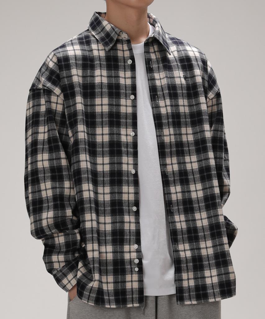 Dibellobeu Heritage Flannel Oversized Check Shirt_Navy