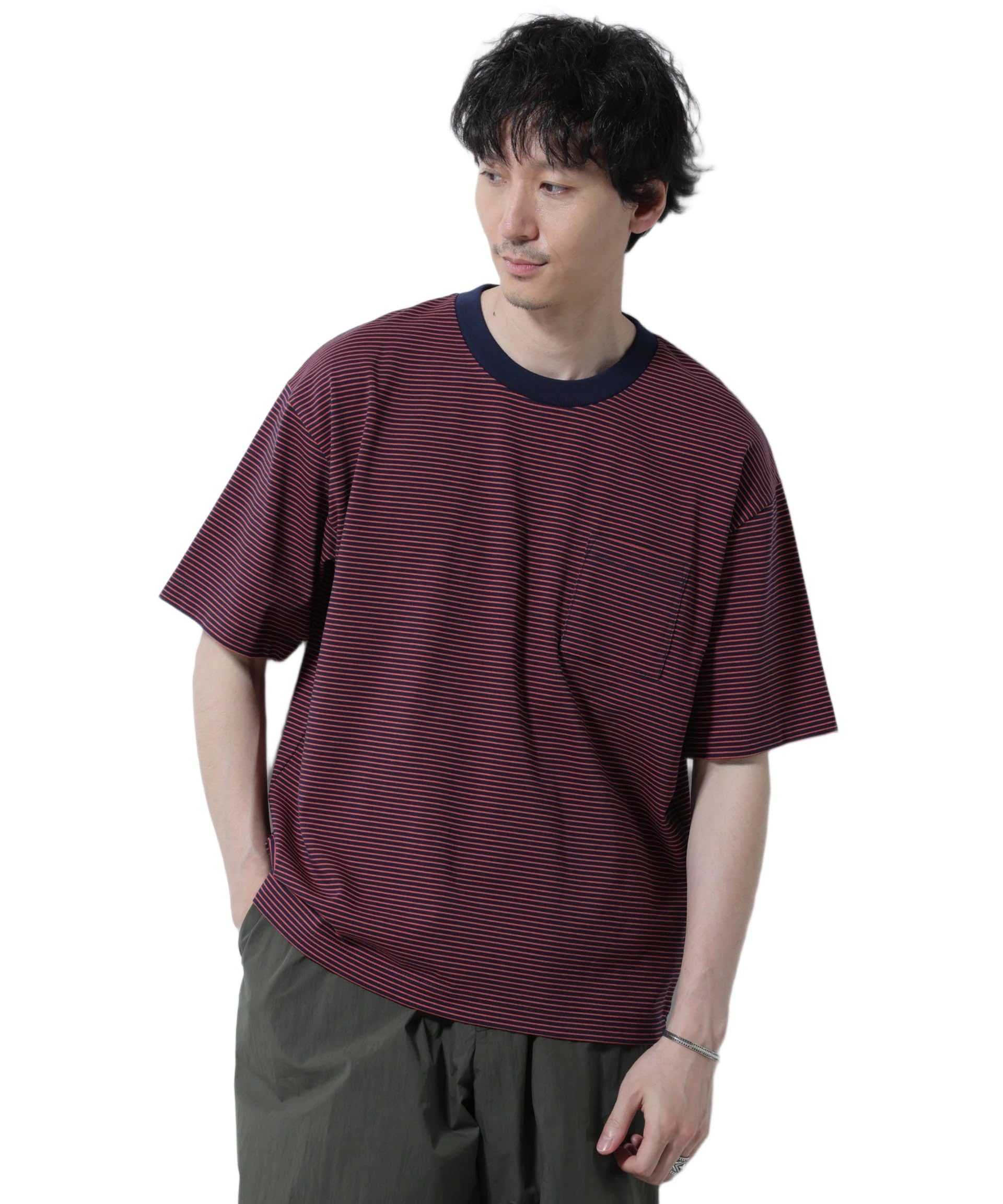 

Nano Universe 20 Mercerized Border T-Shirt, Short Sleeve, Men s, Size L (120), Navy, 672-5224208