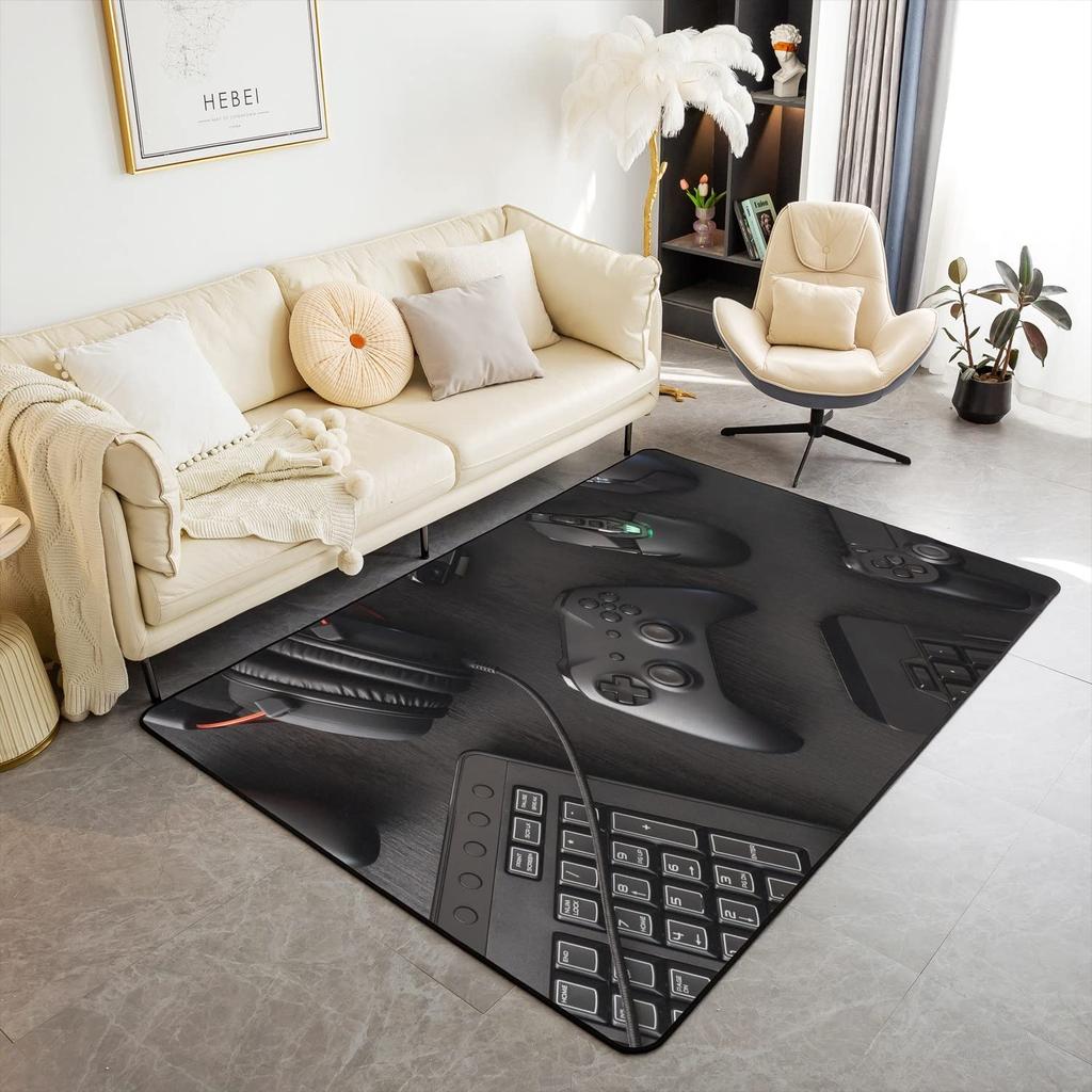 Skull Gamer Carpet Sugar Skull Games Area Rug for Living Room Bedroom Non Slip Juvenile Hand Skeleton Gamepad Gaming Floor Mat