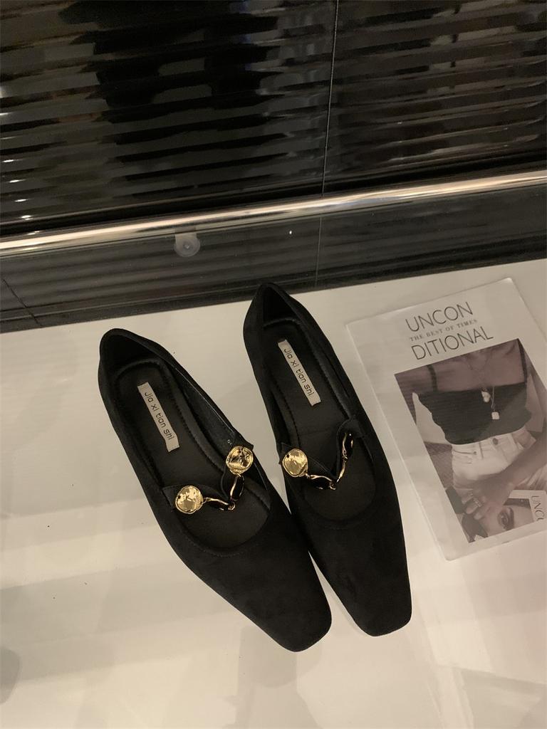 High-End-Retro-Doudou-Schuhe, kleine Lederschuhe mit Ein-Wort-Goldschnalle, Frühlings- und Sommerkleider, Mary Jane-Einzelschuhe