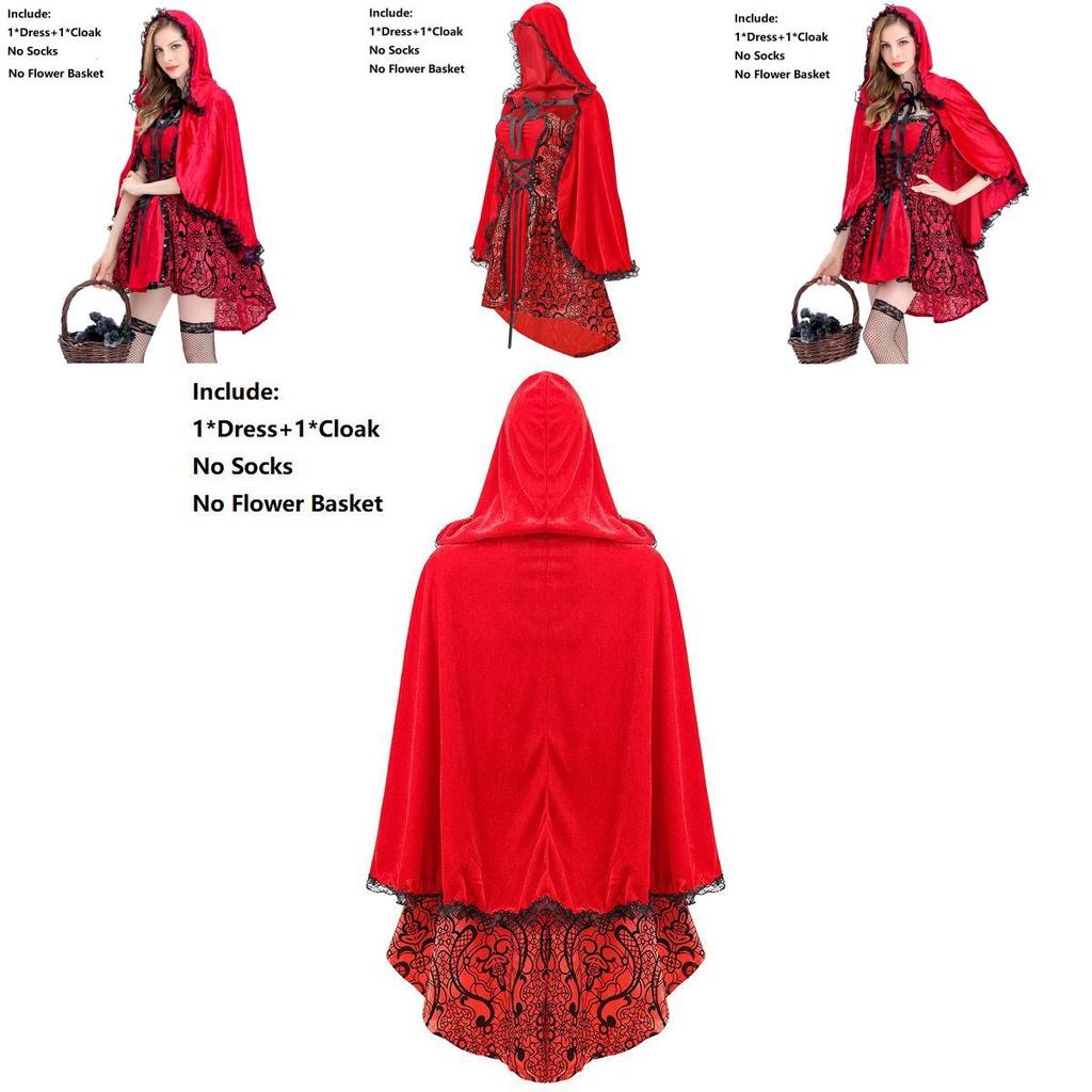 Women Girls Gothic Little Red Riding Hood Cape Fancy Dress Halloween Costume For Adults And Teens