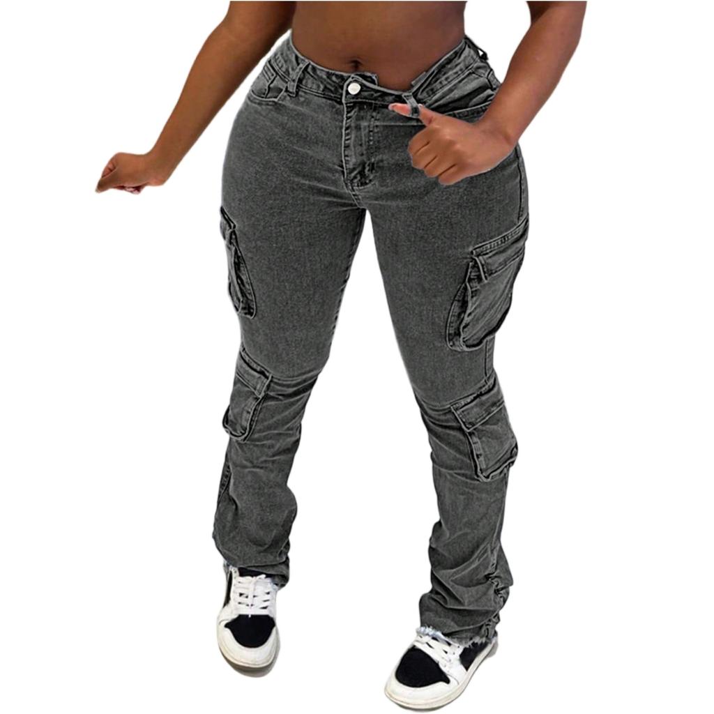Women's Solid Color Casual Fashion Pants, Solid Color Versatile Slim Fit Jeans