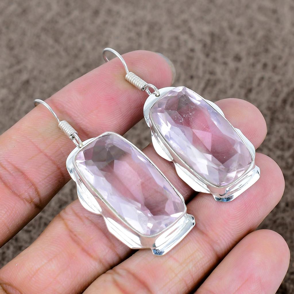 White Topaz Gemstone Handmade 925 Sterling Silver Jewelry Earring 2.17" KKG-605