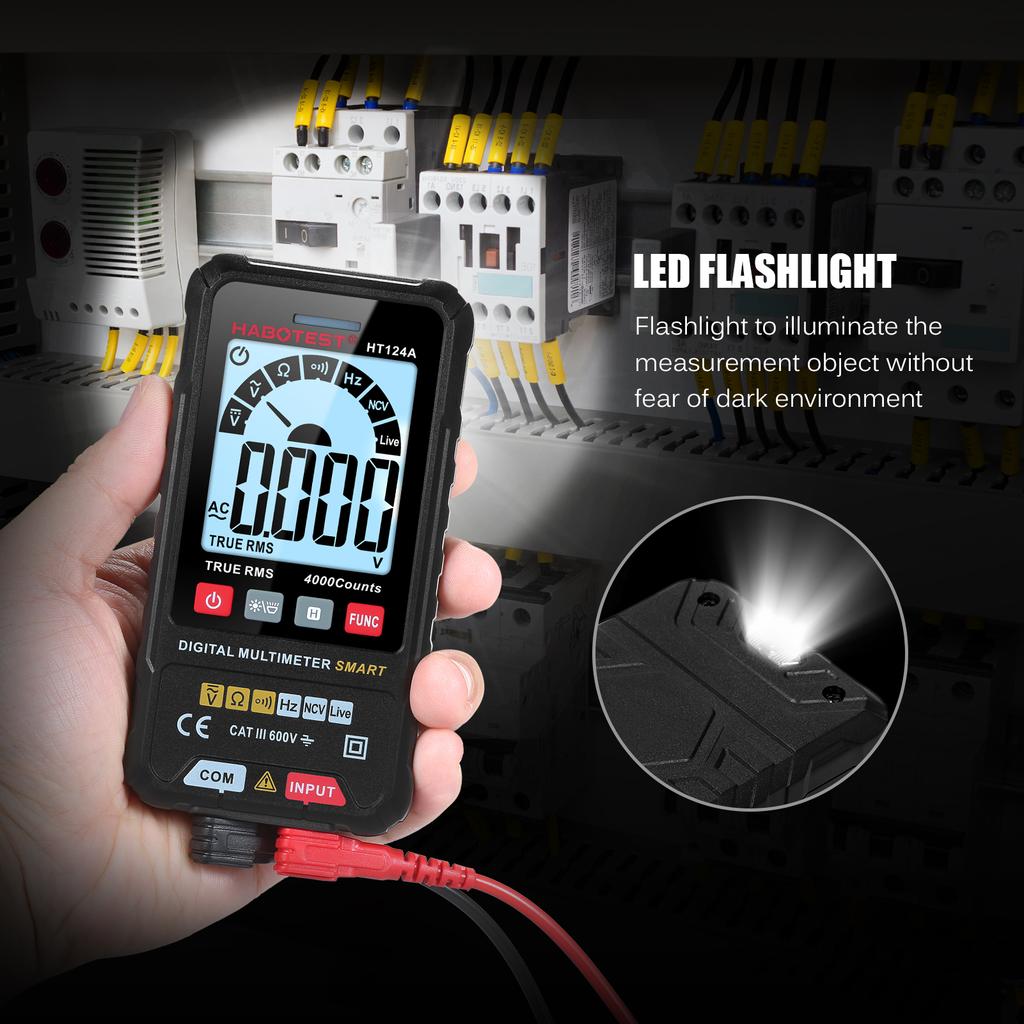 HABOTEST HT124B Smart Digital Multimeter 4000 Counts True   Auto Ranging Voltage Meter with Backlight LCD Screen 600V AC   Voltmeter Electric Test 