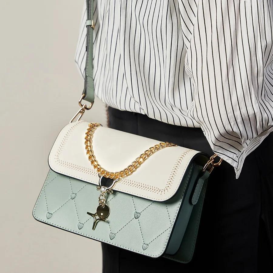 Geantă de umăr mică, de înaltă calitate, din piele de vacă, pentru femei, geantă de mână versatilă, tip messenger, casual