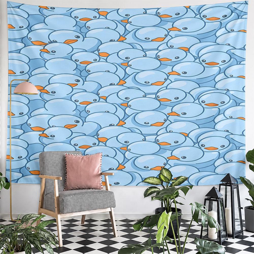 Adorable Blue Cartoon Ducks Pattern Pattern Wall Hanging Tapestry Decorative Tapestry Home Decor for Bedroom and Living Room