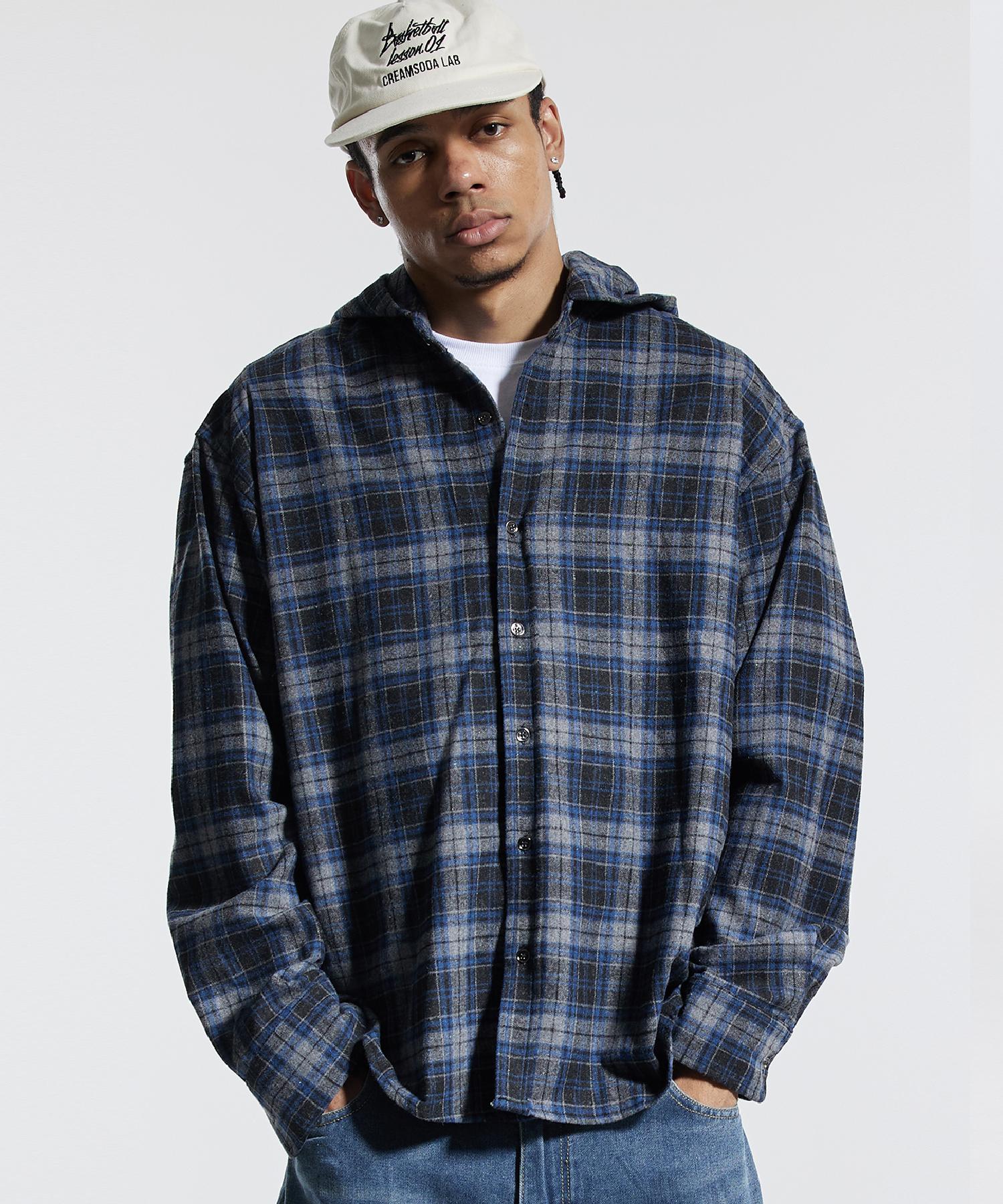 Cream Soda Lab Tartan Check Oversized Hoodie Blue Blue/L(1)