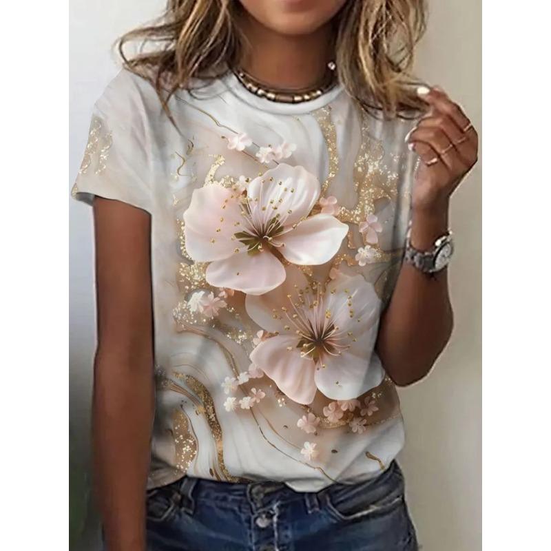 3D Printed Animal Flower Pattern Summer Fashion Women's T-shirt Breathable Trend Versatile
