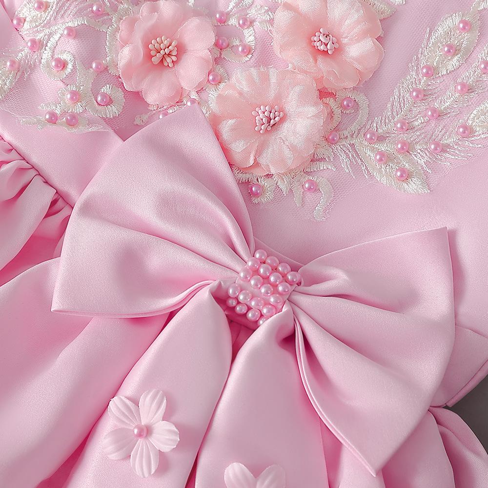 Girls Dresses Infant Baby Baptism Dress For Girls Kids Wedding Party Dresses Bow Beaded Tulle Christening Gown Birthday Children Clothes