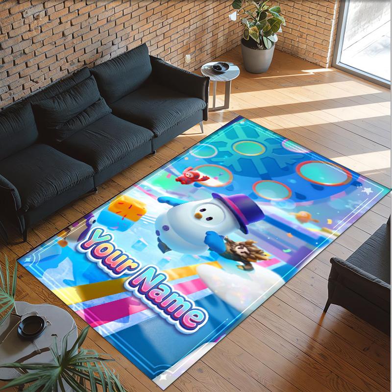 Personalized Crystal Velvet Carpet Custom Name Text,Fall Guys Anti Slip Area Rug For Home Decoration